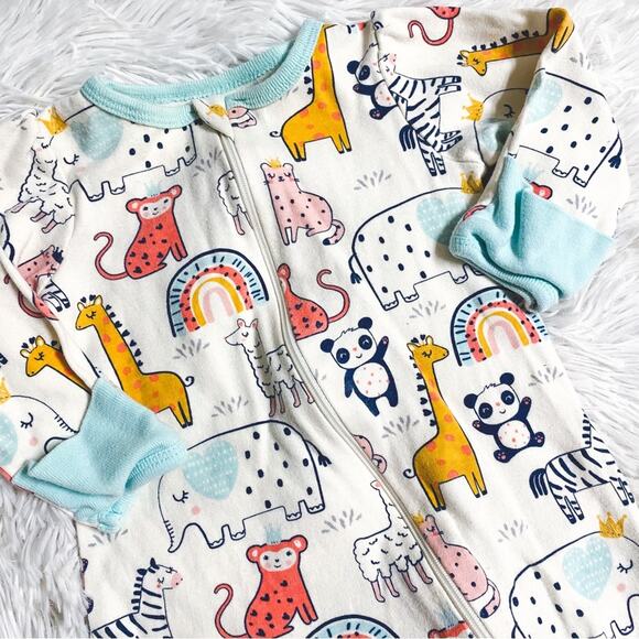 WONDER NATION • Safari Animal Print Colorful Zip Sleeper Onesie - Picture 1 of 6